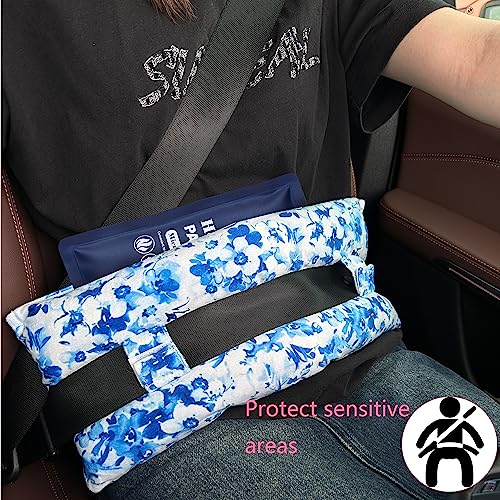 Mastectomy Pillow,Post Heart Surgery Seatbelt Pillow,hysterectomy recovery,c section Recovery,Insert Icebags Pockets chemo port pillow,Pacemaker Seatbelt Protection,Great Breast Cancer Gifts for Women Blue&white