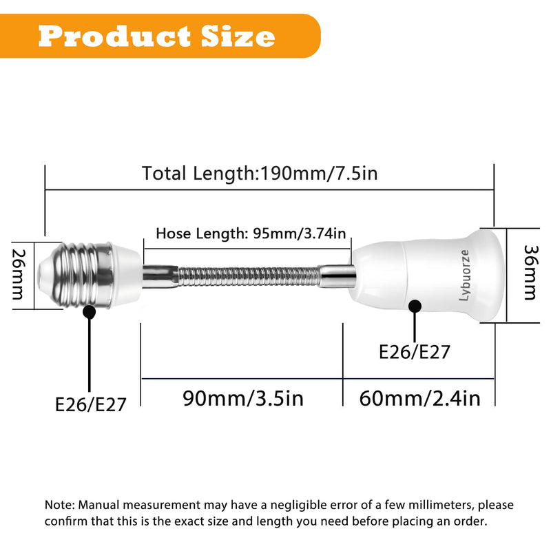 [Australia - AusPower] - Light Bulb Extender Socket (2-Pack), 19 CM/7.5 Inch Bulb Socket Extension, 360° Bendable Adjustable Standard E26/E27 Bulb Screw Base Extender Adapter E26/E27 Light Socket Adapter 