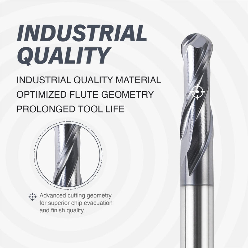 [Australia - AusPower] - 2 Flutes TiAlN Coated Ball Nose End Mill, Solid Carbide Upcut Spiral CNC Router Bit, 1/4" Diameter, 1/8" Radius, 1/4" Shank, 3/4" Cutting Length, 2-1/2" Overall Length, CNC Cutter Milling Tool B1401 - R1/8 - 3/4 CL - 2-1/2 OL 2 Flutes 