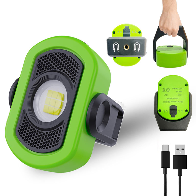 Upgrade 780 Lumens Little Cyclopia LED Rechargeable Magnetic Work Light,Waterproof Grade IP65,Anti-drop Impact Resistance IK07,USB Rechargeable Work Lights for Mechanics Workshop Green