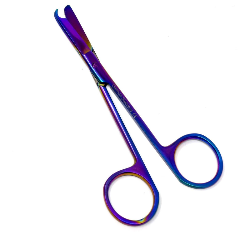 Suture Stitch Scissors with Multi Rainbow Color Titanium Coating- Premium Quality Instrument- Delicate Hook - Stainless Steel - Perfect for Suture Removal, First Aid, EMS Training 4.5"