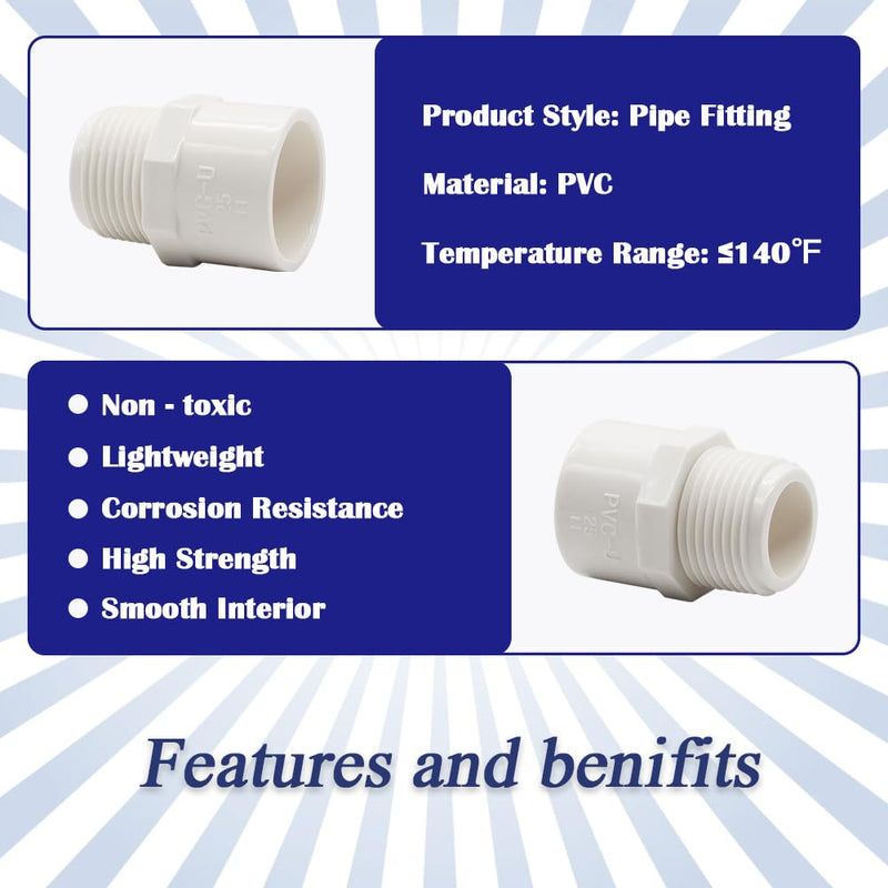[Australia - AusPower] - 2PCS 1-1/2 Inch Male Thread White PVC Fittings 2-Way PVC Pipe Coupling Adapter Connectors with 1.5" Male Thread Schedule 40 HE054-1-1/2 1-1/2inch 2pcs 