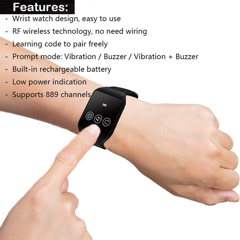 Restaurant Pager System, Wrist Pager with 4 Channels, IPX7 Waterproof, Rechargeable Battery, 433.92MHz Frequency, Multipurpose Alert Device
