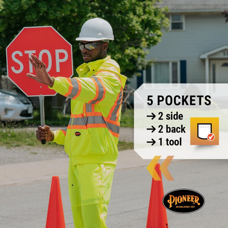 Pioneer Hi Vis Lightweight Traffic Safety Work Pants for Men & Women - Reflective Tape - Leg Zippers - Yellow/Green 3X-Large