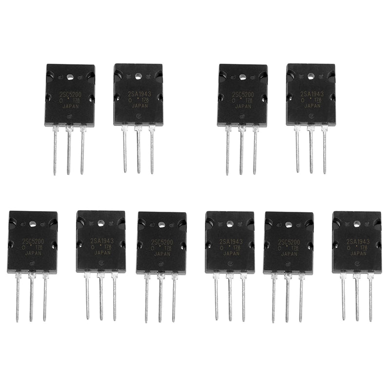 [Australia - AusPower] - Eujgoov Pack of 10 Black High Power Matched, 2SC5200 Transistor 1943 Audio Transistor Power Amplifier Transistor 2SA1943+2SC5200 