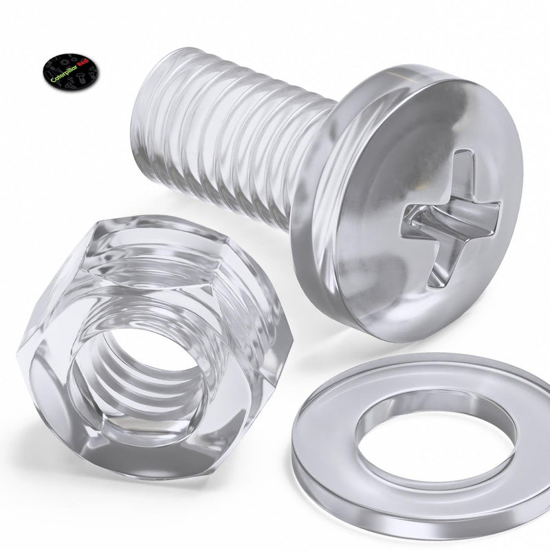 [Australia - AusPower] - 60 x Transparent Clear Plastic Acrylic M5 x 10mm Nuts & Bolts, Washers -Acrylic Plastic Screws, (13/64 x 25/64 in) 