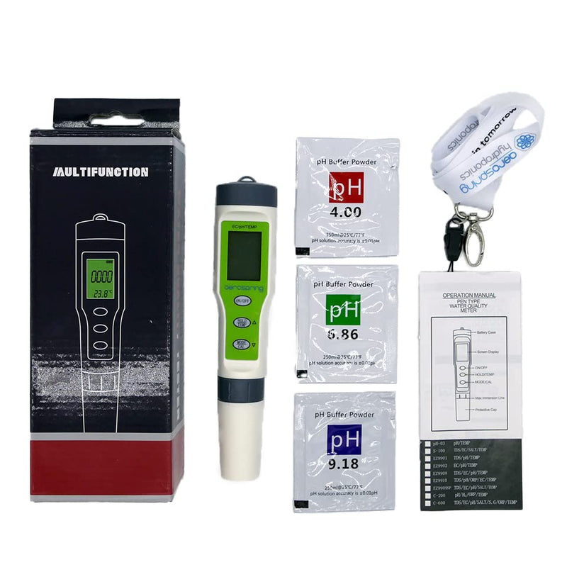 [Australia - AusPower] - 3-in-1 Waterproof Multifunction Digital Meter, Measures Electrical Conductivity (EC), pH and Temperature Functions Specially Designed for Hydroponic Systems 