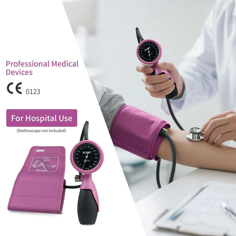 [Australia - AusPower] - SCIAN Palm Style Aneroid Sphygmomanometer with European Cuff 8.7-16.5", Manual Blood Pressure Cuff with Carrying Bag for for Nurse Doctor Senior Adult, Purple Red 