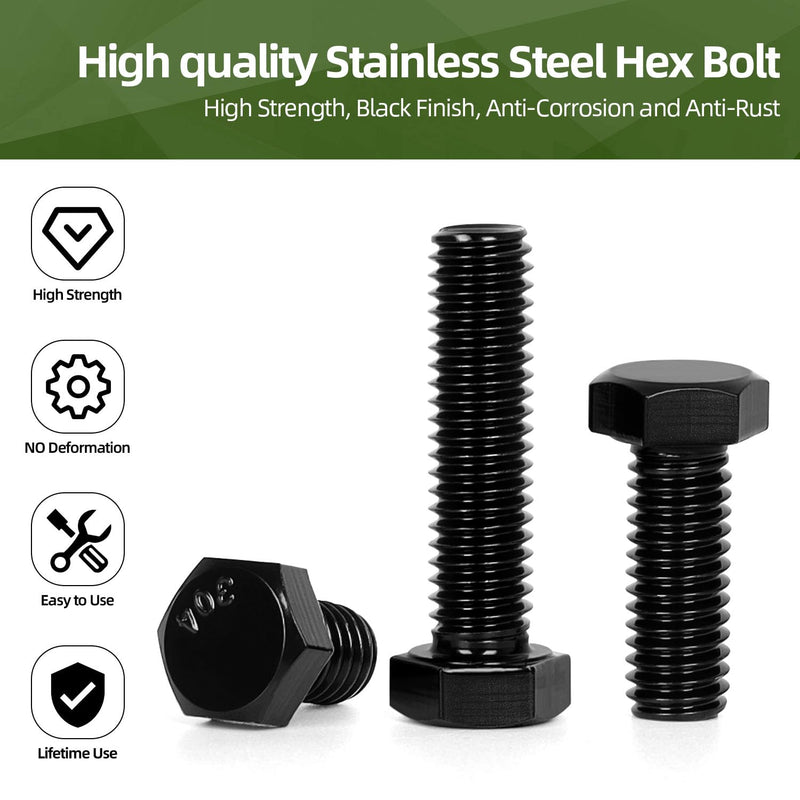 [Australia - AusPower] - 10 PCS M6 x 100mm Hex Head Screw Bolt, Stainless Hex Bolts, Full Thread, 18-8 Stainless Steel (304), Black Coating 