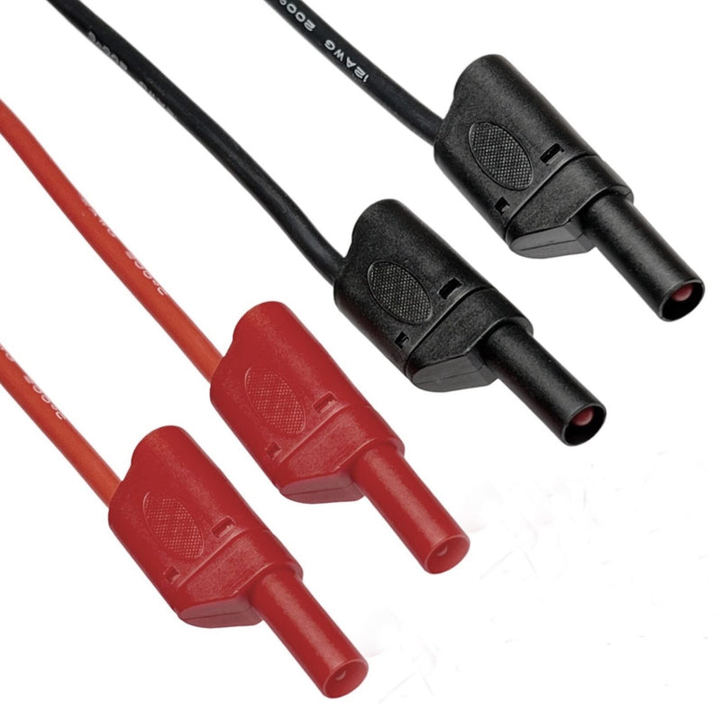 [Australia - AusPower] - CESS-212 Safety Banana Cable - 2 Pairs, 3 Feet Length, 12 AWG Soft Silicone, Male to Male Test Leads, Tinned Copper Wire for Secure Electrical Testing 