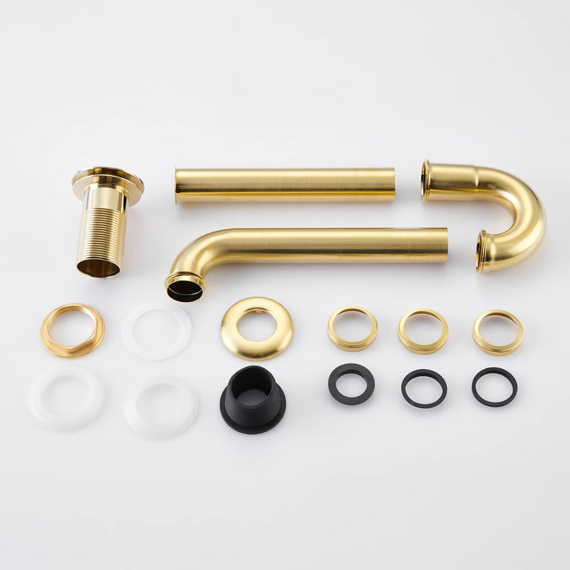 Sink Stopper U Trap Set, Brass Construction U-Shape 1-1/4 inch Slip Inlet Drain, Sink Drain Stopper Set NO Overflow, US/CA Standard, Pls Measure ur Sink Hole Size Before Order, Brushed Gold U-Stopper NO Overflow 03-gold