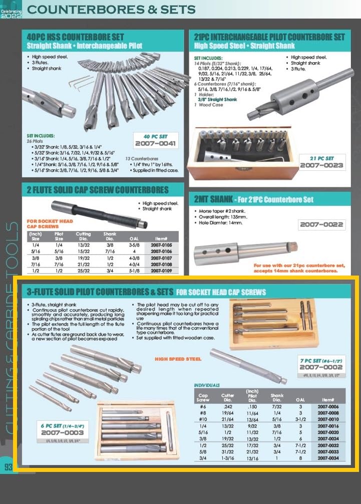 [Australia - AusPower] - HHIP 2007-0034 High Speed Steel 3 Flute Solid Pilot Counterbore, 3/4" x 13/16" 