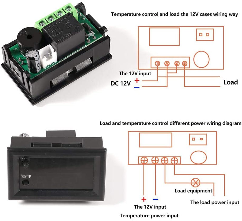 [Australia - AusPower] - 2PCS Temperature Controller -50 to 110 Celsius (-58 to 230 F) DC 12V Programmable Heating/Cooling Thermostat Control Switch Module NTC Waterproof Sensor Probe Dual Color LED Display Monitor 