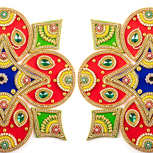 Floor Rangoli Acrylic Handcrafted Indian Traditional Home Décor for Festival Wedding Party Wall Interior Decoration and Gifting (Red Blue Green) Red Blue Green