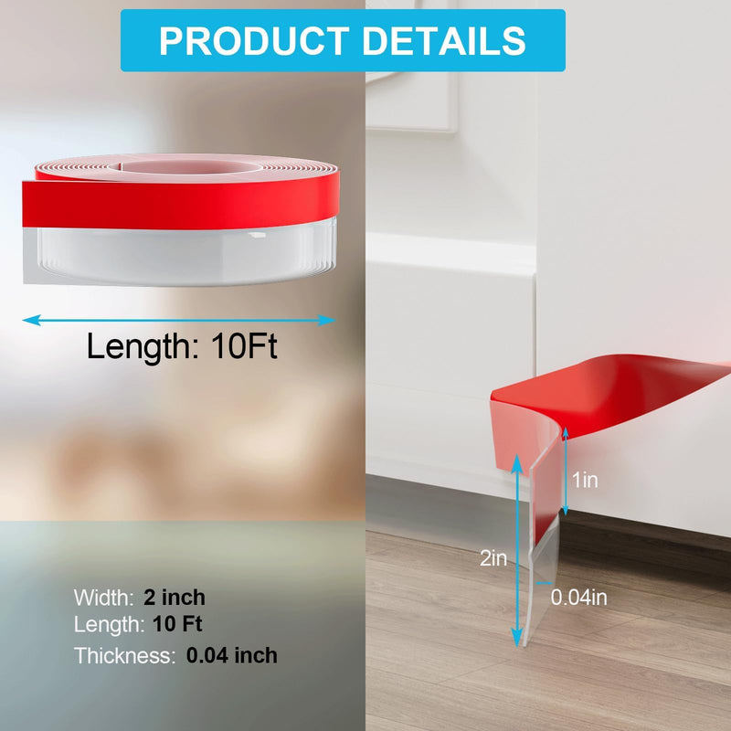 10FT Weather Stripping Door Seal - 2" Silicone Door Draft Seal Tape for Gaps Under Door Weatherstripping Sweep Stopper for Bottom of Shower Door/Sliding Glass Door 10FT (2" W x 0.04 "T) Clear