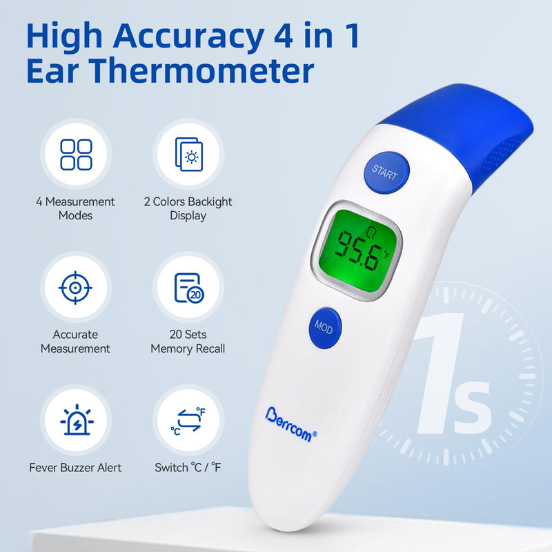 [Australia - AusPower] - [Value Bundle] Berrcom Digital Thermometer DT101 & Berrcom Forehead and Ear Thermometer for Adults and Kids ET003 