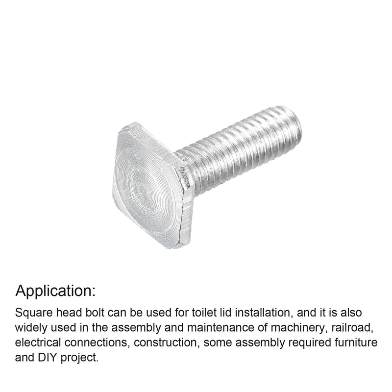 [Australia - AusPower] - uxcell Square Head Bolt, 10pcs M6 x 20mm Fully Thread Carbon Steel Grade 4.8 Square Machine Screws 10 