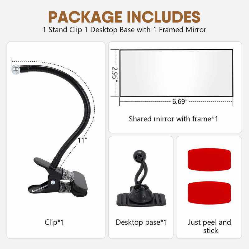 [Australia - AusPower] - Clip On Security Mirror Stick-On Office Desk Mirror for Personal Safety Desk Rear View Monitor Computer Cubicle Cabinet Workstation Security (6.69"x2.95" 2 Brackets 1 Framed Mirror) Black 2 Brackets with 1 Framed Mirror 