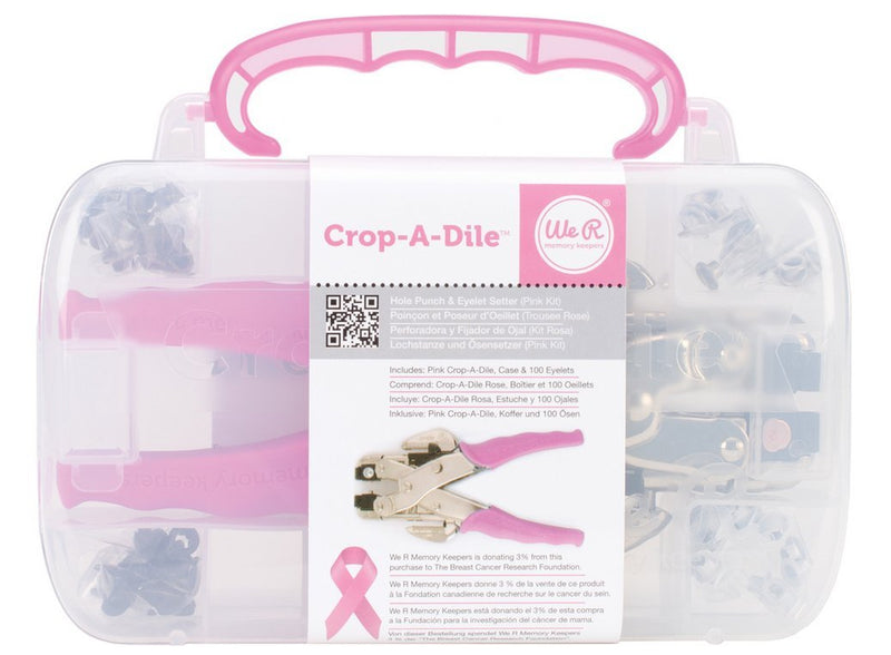 We R Memory Keepers- Crop-A-Dile Eyelet Setter Punch Kit, Pink, Includes 100 Eyelets, Comfort Handle, for 1/8 or 3/16 Inch Holes, Metal, Craft Paper, Leather, Fabric and More Single