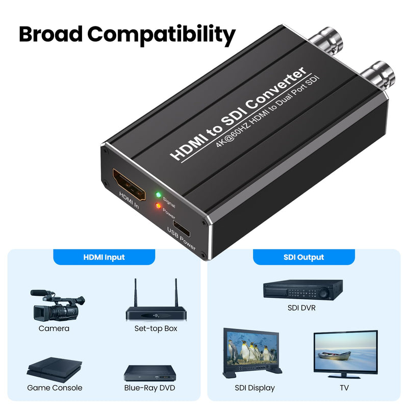 [Australia - AusPower] - HDMI to SDI Converter, Support Dual Port SDI Output, 4Kx2K/60Hz HDMI 2.0 Input and 3G-SDI/HD-SDI Output, Auto Format Detection & Audio Embedder 