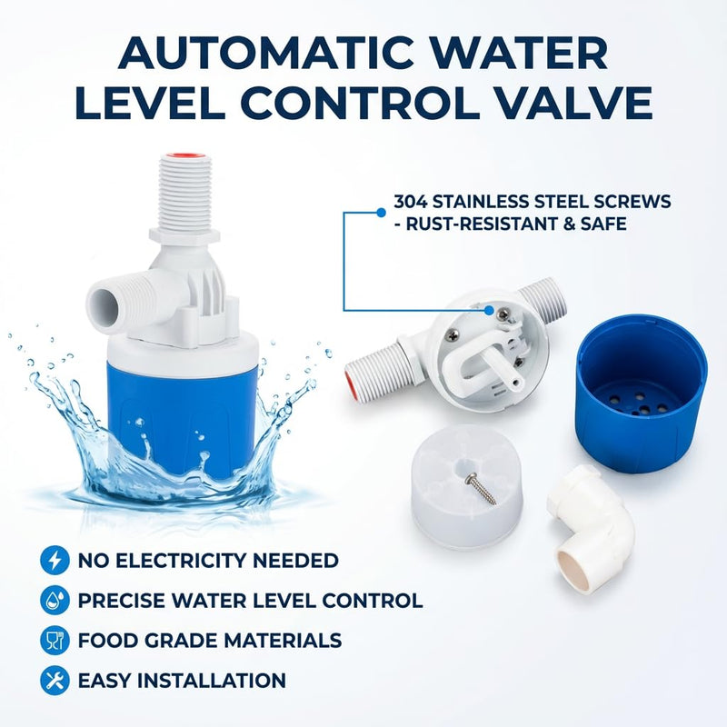 3/4 Inch Float Valve for Water Tank, 3 Pack Top Inlet Automatic Water Level Control Valve, Plastic Shut Off Float Valve for Livestock Waterer, Pond, Pool, Aquarium 3/4''