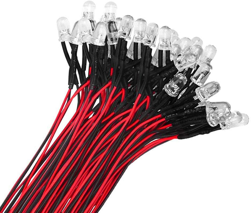 [Australia - AusPower] - HUAZIZ Pack of 100 Pre-Wired LED, Diode Light, 12 V Pre-Wired Light, Warm White, LEDs 3 mm Warm White with Cable, 20 cm, 12 V 