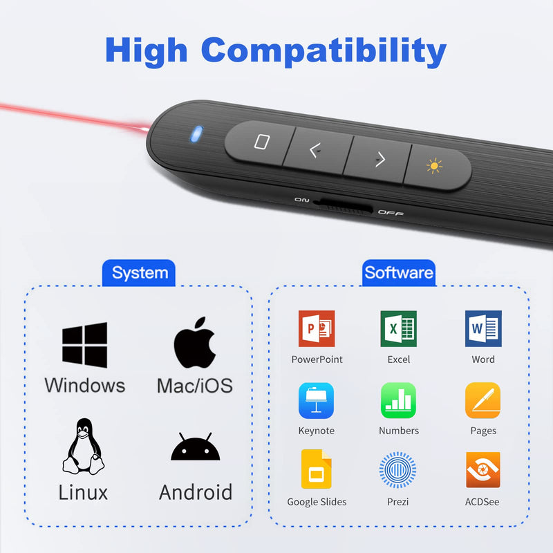 [Australia - AusPower] - Presentation Clicker PowerPoint Clicker with Laser Pointer, Wireless Presenter Remote Slide Clicker for Powerpoint Presentations for Mac, Keynote, Computer, Laptop Red-USB R78 