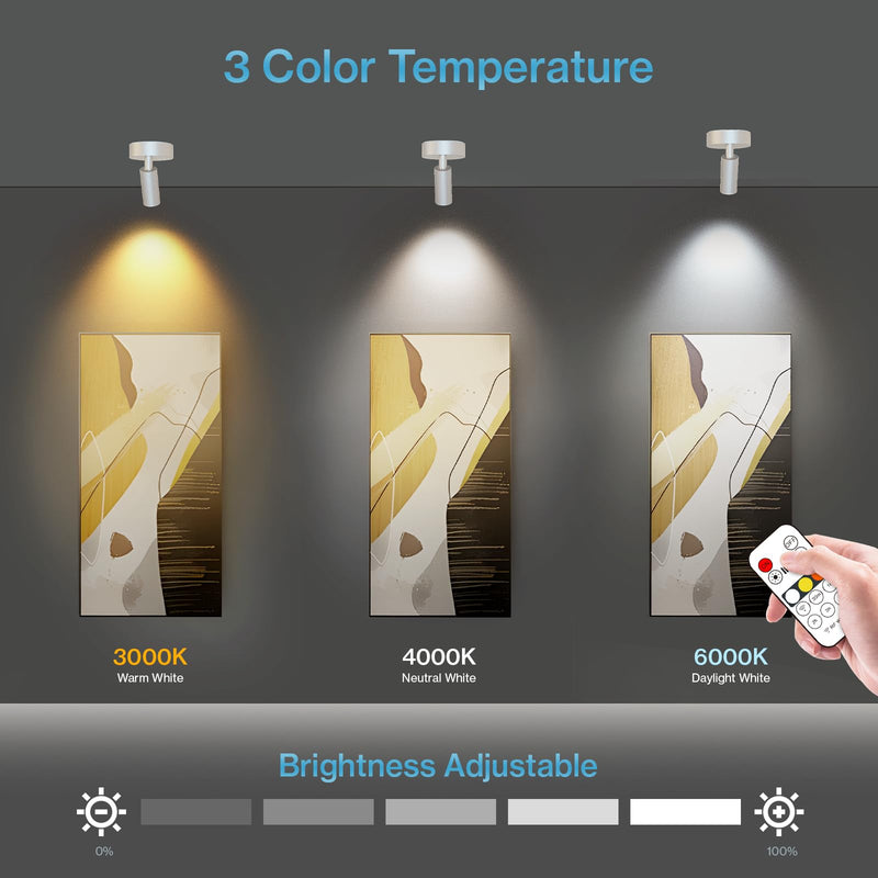 [Australia - AusPower] - Olafus LED Wireless Spotlight Indoor, Rechargeable Battery Uplighting Indoor with Remote & Timer, 3CCT Picture Lights for Wall, Mini Art Accent Light for Plants, Artwork, Painting, 2 Pack White 