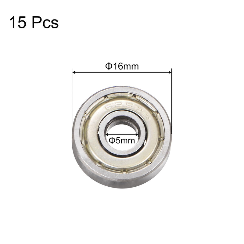 [Australia - AusPower] - uxcell 15pcs 625ZZ Deep Groove Ball Bearings 5mm Bore 16mm OD 5mm Thick Carbon Steel Double Shielded ABEC3 Z1 Bearing for Motors 5mm x 16mm x 5mm 15 