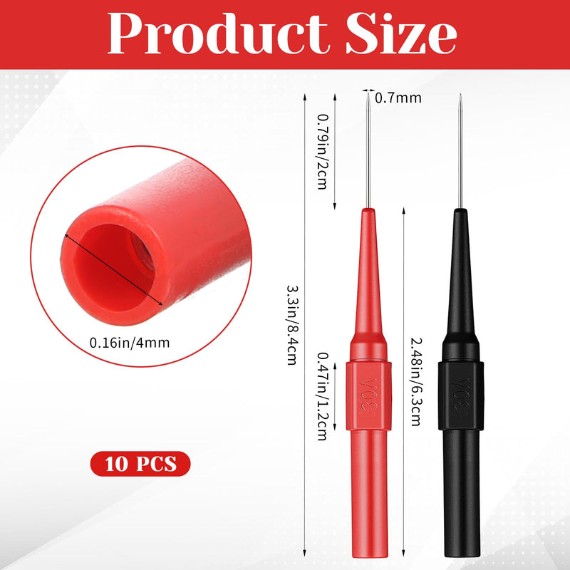 [Australia - AusPower] - 10PCS Back Probe Kit 0.7mm Test Probe Pins Non-Destructive Wire Piercing Insulation Back Probes with 4mm Banana Socket for Car Tester Multimeter Tester 
