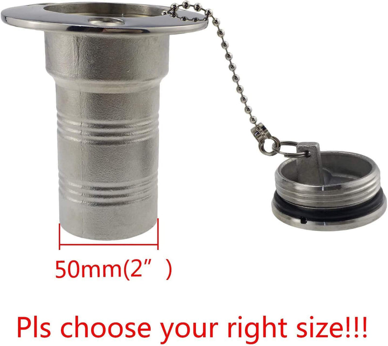 ISURE MARINE 2"(50mm) Boat Gas/Fuel/Water/Waste/Diesel Deck Fill/Filler with Keyless Cap 2" Marine Mirror- Polished 316 Stainless Steel Hardware for Boat Yacht Caravan Fuel 2"