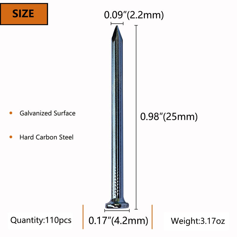 [Australia - AusPower] - 110pcs 1 inch Galvanized Hardware Nails for Hanging Pictures,Good Hardness Picture Hanging Nails,Wall Nails,Wood Nails 1in(110pcs) 