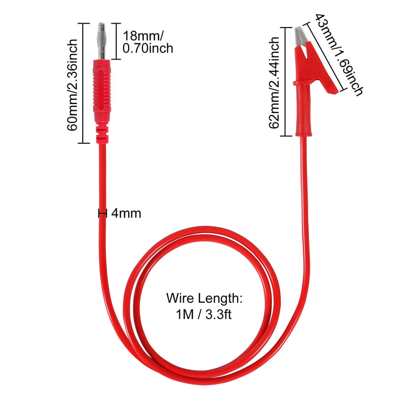 [Australia - AusPower] - 2pcs 4mm Banana Plug to Alligator Clip Test Lead Wire Cable Set 14AWG for Multimeter Oscilloscope 3 Feet DMM Multimeter (4PCS) 4PCS 