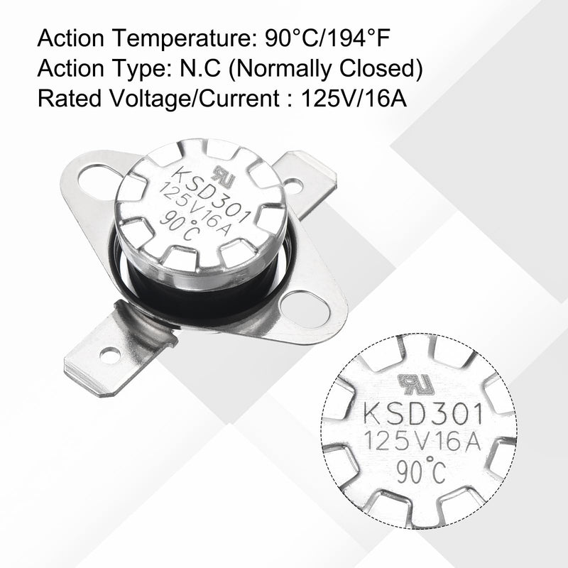 [Australia - AusPower] - uxcell 2pcs KSD301 Thermostat 90°C/194°F 16A Normally Closed N.C Adjust Snap Disc Temperature Switch for Microwaves,Oven,Coffee Maker,Bakelite Material 4.0 