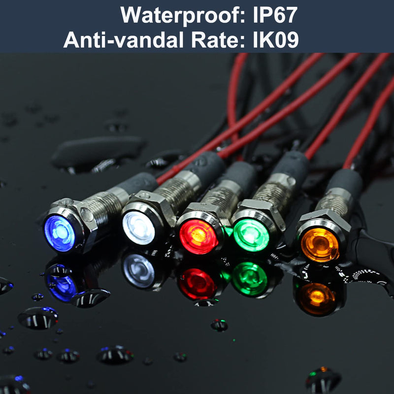 [Australia - AusPower] - 5 Pcs 6mm 110V-220VAC Metal LED Indicator Light Mounting Hole 1/4" 20mA Energy Saving Signal lamp Waterproof IP67 with Wire for machine tools household appliances etc. Yellow LED 