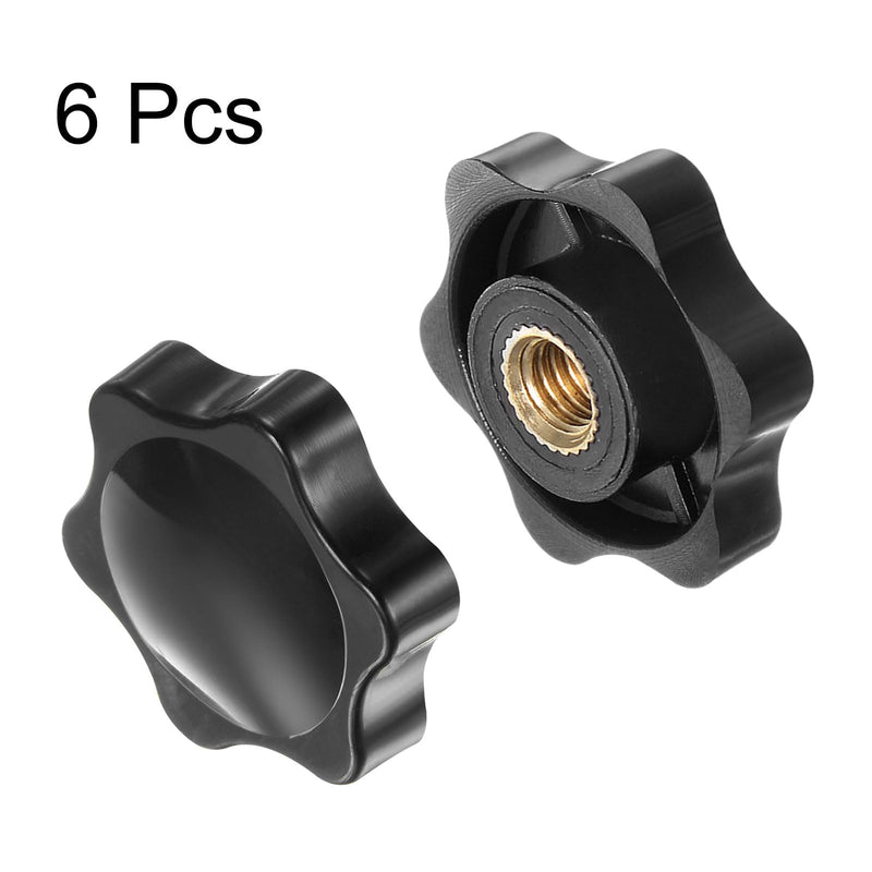 [Australia - AusPower] - HARFINGTON 6pcs Star Knobs M10 Female Thread 38mm 6-Point Plastic Head Brass Insert Non-Through Hole Screw-in Threaded Hand Knob Clamping Handle, Black M10 x 38mm 