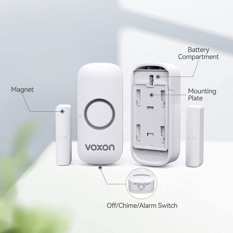 [Australia - AusPower] - Door Window Alarm for Kids Safety VOXON Wireless Door Alarm for Home Security Personal Security Window Alarms Sensor Burglar Door Alarm for Home, Cars, Sheds, Caravans DIY Kit Pack of 4 4PCS 