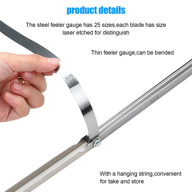 [Australia - AusPower] - Stainless Steel Feeler Gauge Measuring Tool Dual Marked Metric and Imperial Measuring (0.038-1.02 mm,25 Blades) 