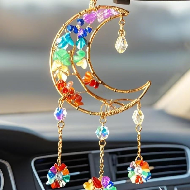 Colorful Crystal Moon Suncatcher for Window 7 Chakra Hanging Tree of Life φ 1.77 inch-Colorful Moon Suncatcher