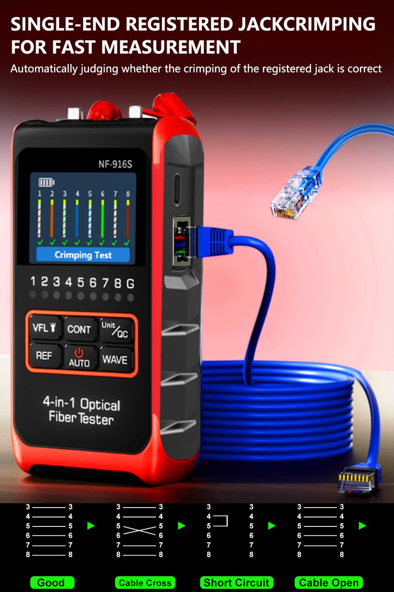 [Australia - AusPower] - NF-916 Network Cable Tester with Optical Power Meter 4 in1 FC/SC/ST Universal Interface Ethernet LAN RJ45/RJ11/CAT5/CAT6 Continuity Test Wire Tracer Fiber Tester 