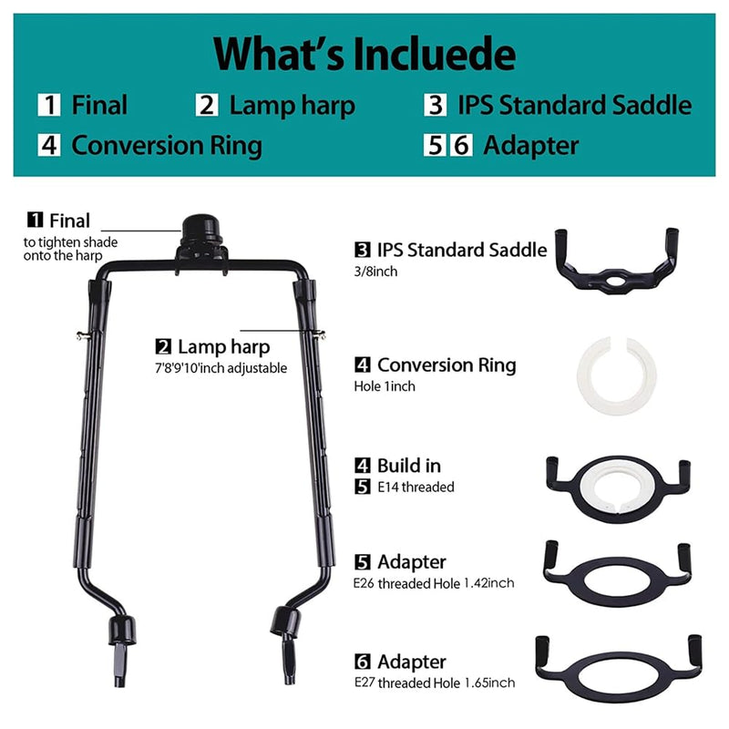 2 Piece Lampshade Harp Holder E14 E26 E27 Light Base Adapter Adjustable Lamp Harp Kit Black Horn Frame Lampshade Holder