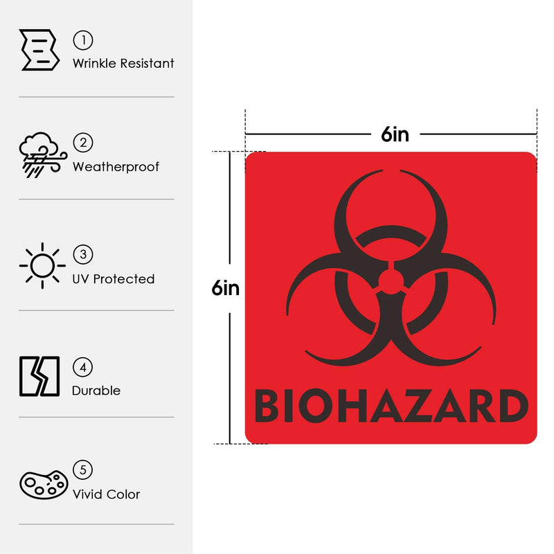 [Australia - AusPower] - (12 Pack) Biohazard Stickers Sign, 6x6 Inches Waterproof Biohazard Warning Label?6 Mil Vinyl Self Adhesive Durable Decal Stickers Use for Labs, Hospitals and Industrial Red - 12 Pack 