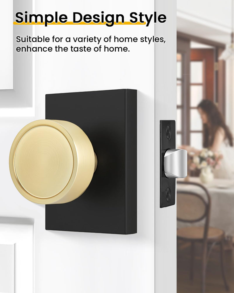 Goldenwarm Black Gold Closet Door Knob Interior, Zinc Alloy Matte Black Gold Passage Interior Door Knob, Rectangular Heavy Duty Modern Indoor DoorKnob for Closet, Hallway, 1 Pack Black Gold with Ring