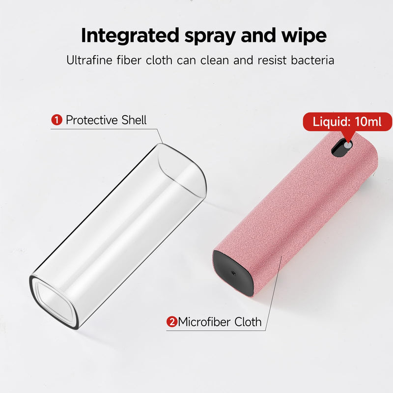 [Australia - AusPower] - YTT Screen Cleaner, All-in-One Spray & Wipe Cleaner, with Transparent Protective Shell for All Phones, Laptop and Tablet Screens (Pink) Pink 
