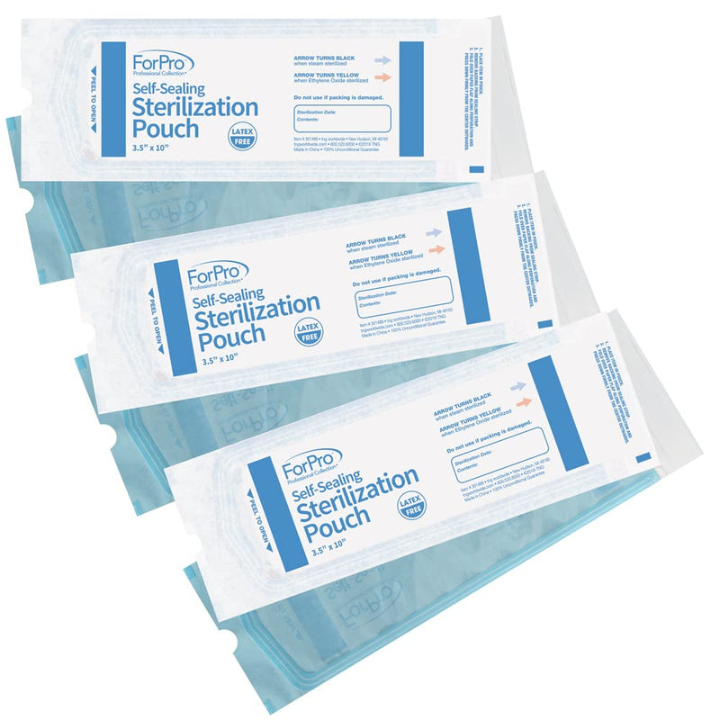 [Australia - AusPower] - ForPro Professional Collection Self-Sealing Sterilization Pouches, Latex-Free, Color Changing Indicator, 3.5" W x 10" L, 200-Count 