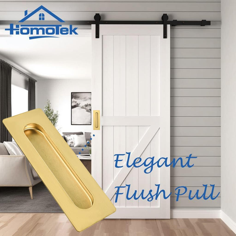 HOMOTEK 7 in Flush Pull Sliding Closet Door Handles 4 Pack Recessed Rectangular Big Handles Bypass Door Handles, Large Size Stainless Steel Barn Door Finger Pull Set, Free of Sharp Edge(Brushed Brass) Large-18cm 4Pack-Brushed Brass