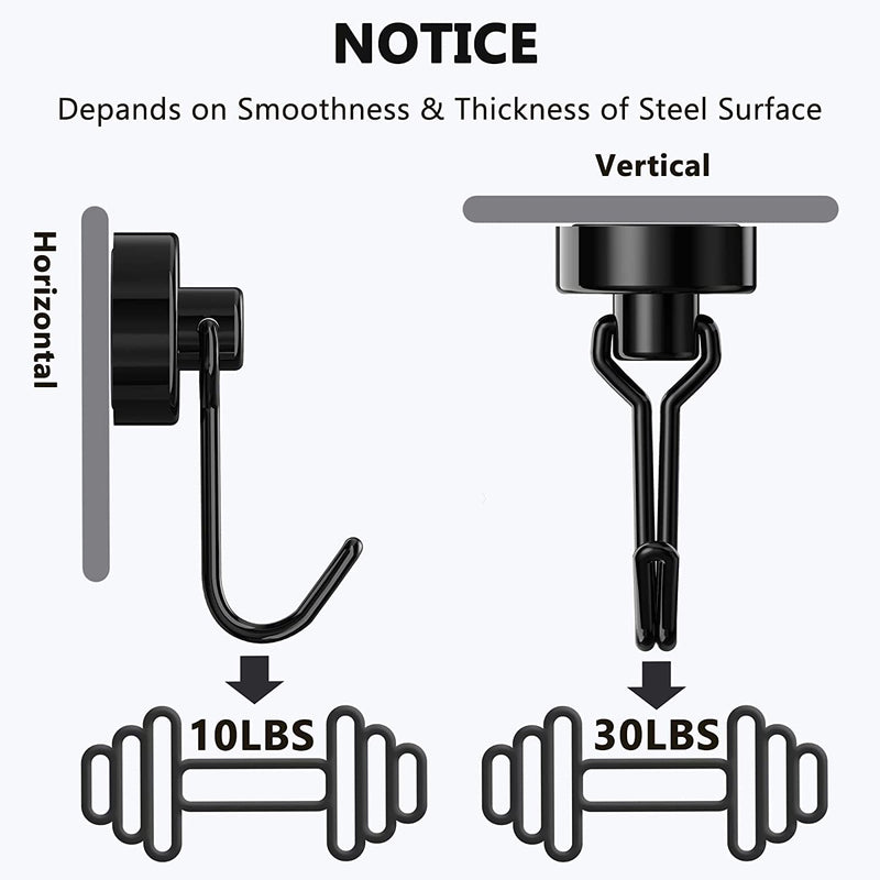[Australia - AusPower] - Tohoer Magnetic Hooks, Heavy Duty Neodymium Magnet Hook 30LBS with Rust Proof for Indoor Outdoor Hangers Hanging,Refrigerator,Grill,Tools,Kitchen,Key Holders,Black,Pack of 4 20 mm Black 