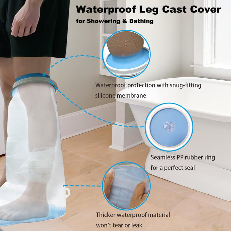 [Australia - AusPower] - Waterproof Leg Cast Cover for Shower Adult, Cast Protector for Shower Leg Adult with Non-Slip Bottom, Leg Cast Bag for Shower Foot Cover for Shower After Surgery Reusable(24.8 in. Long) 