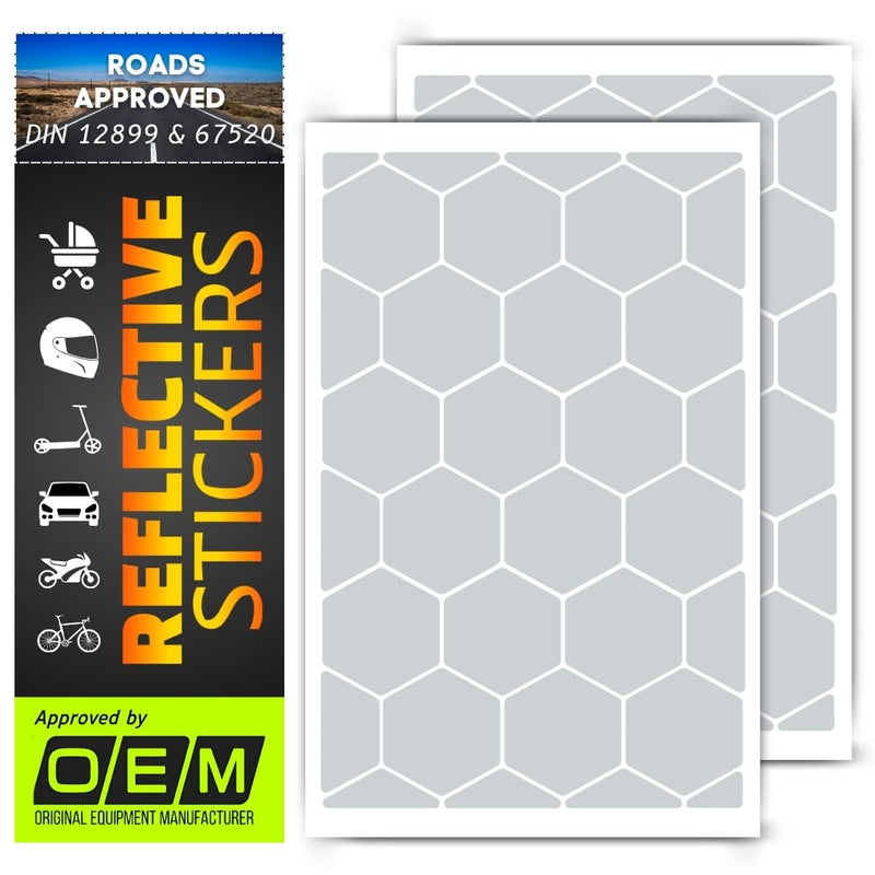 DIN 67520 Hexagon reflectors Reflective Tape Stickers Trailers Cars Motorcycle Fire Helmet Rims Bicycle Decals Vehicles Mailbox Numbers Made with ORA FOL 5600 Material (White, 64Pcs) White