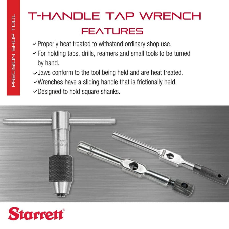 [Australia - AusPower] - Starrett T-Handle Tap Wrench - Ideal for Holding Taps, Drills, Reamers and Small Tools - 7/32-7/16" Capacity Tap Size, 2-1/2" Body Length, 5/32-1/4" Square Shank - 93B 7/32 - 7/16in (5.5 - 11mm) 